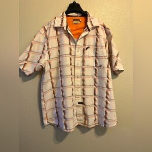 Ecko Unlimited Orange and White Plaid Casual Shirt